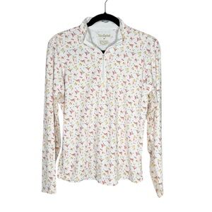 SanSoleil Martini Cocktail Print Quarter Zip Pullover Top size Medium
